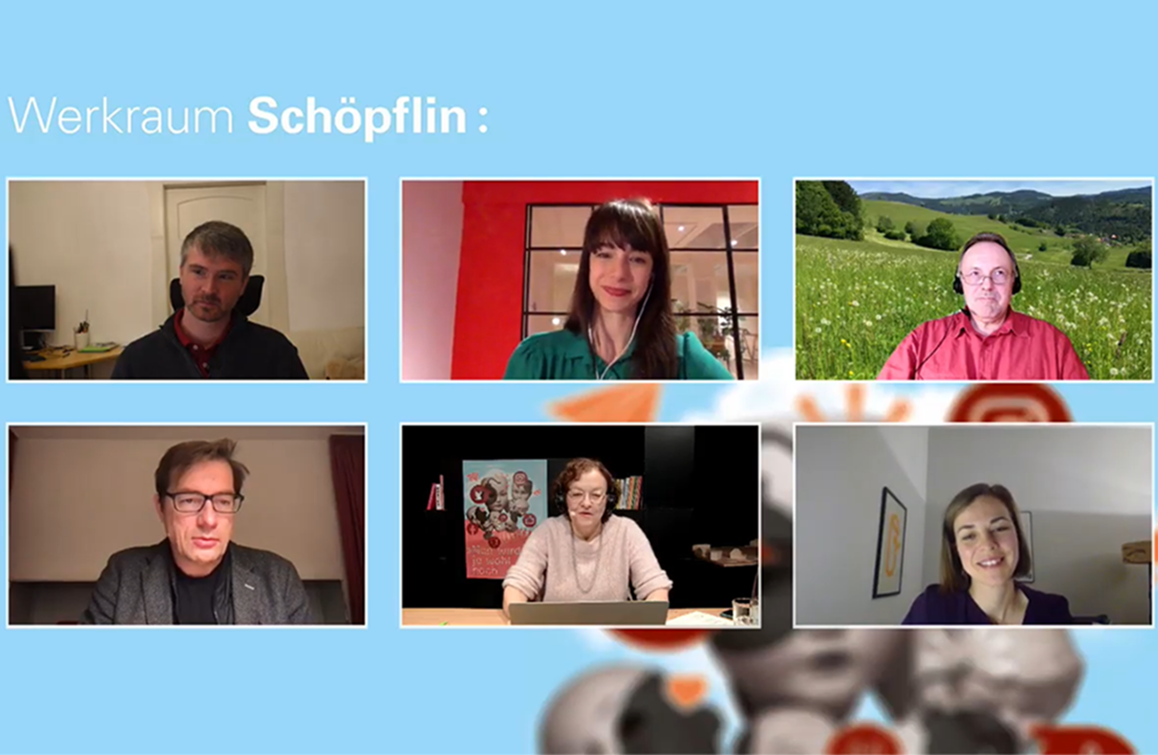 Screenshot VA Die andere deutsche Teilung | Splitscreen mit Jonas Hoffmann, Dorothee Vogt, Joshua Frey, Roman Huber, Birgit Degenhardt und Laura-Kristine Krause